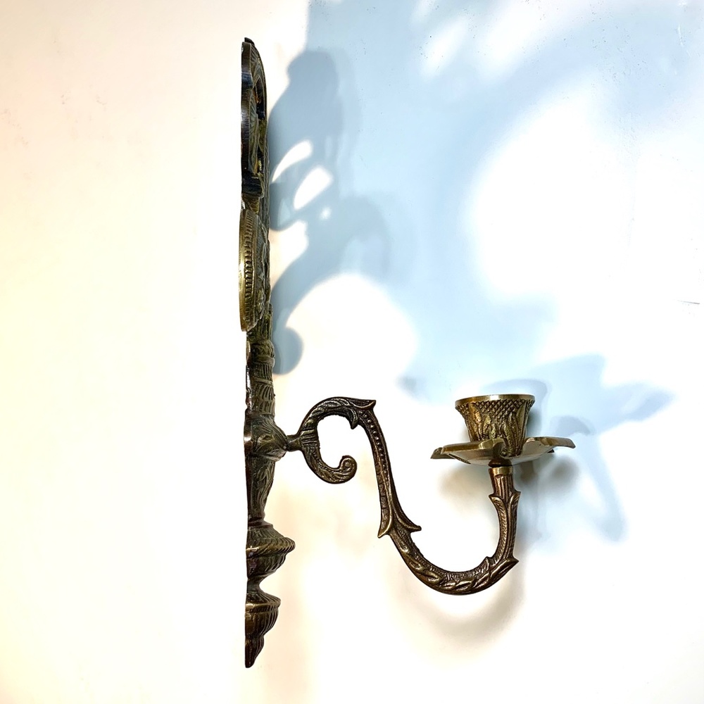Brass Ornate Wall Candle Sconce - Picture 3 of 8